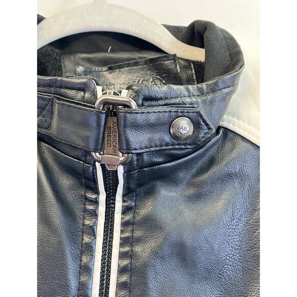American Breed Mens XL Black/White 100% P Leather Racer/BikerFleece Jacket FLAWS - Picture 9 of 16